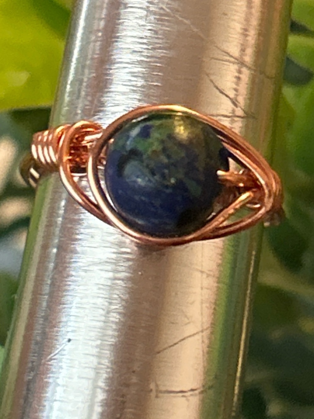 💍 Handcrafted chrysocolla copper wire wrapped crystal ring size 6.5